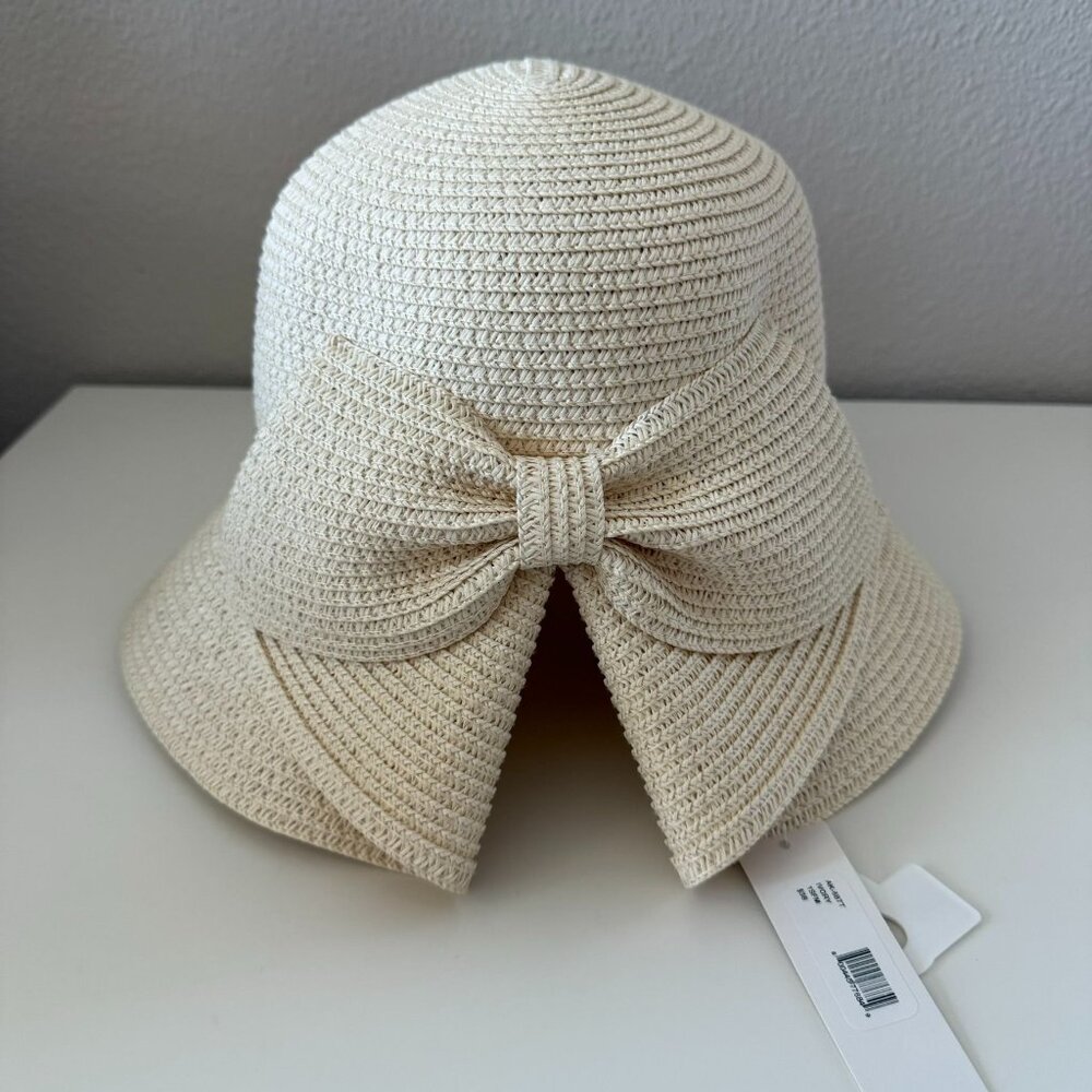 Anne Klein Beach Sun Hat Ivory W/ Bow Accent  NWT